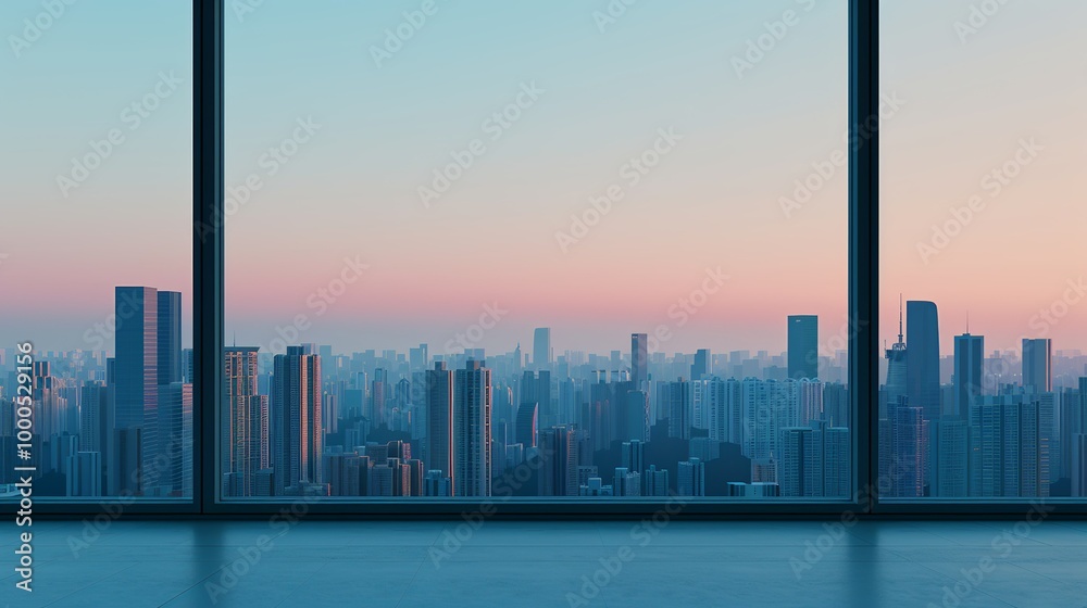 Urban View Day and Night: From a room, look out the window at a ...