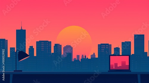 Wallpaper Mural Cityscape Panorama: Looking out from the room window, observe a cityscape with intricate, modern buildings. The city's beauty is showcased, both during the day and at night. High resolution Torontodigital.ca