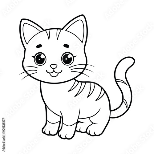 Cute Chibi Cat Line Art Hand Drawn Kawaii Kids Coloring Book Illustration