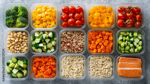 Assortment of Prepped Ingredients in Plastic Containers