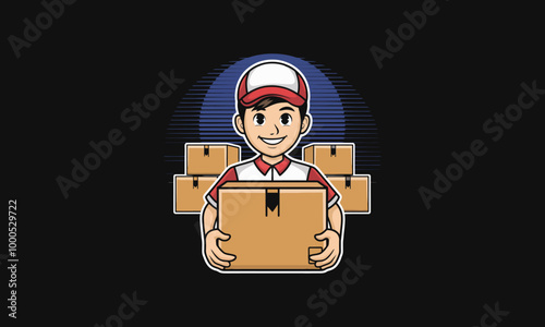 Smiling delivery worker holding a package