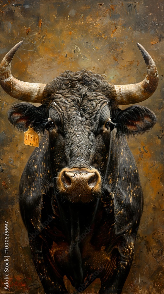 Close Up Portrait of a Black Bull with Golden Spots Close Up Portrait of a Black Bull with Golden Spots