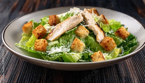 Caesar salad with lettuce, spicy chicken and sour cream