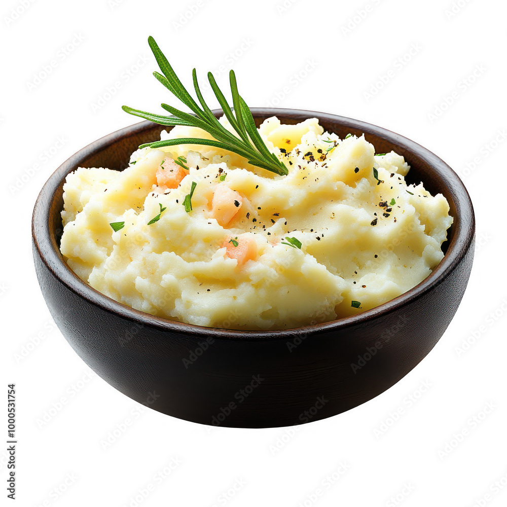 Creamy Mashed Potatoes with Fresh Parsley and Wooden Table Setting