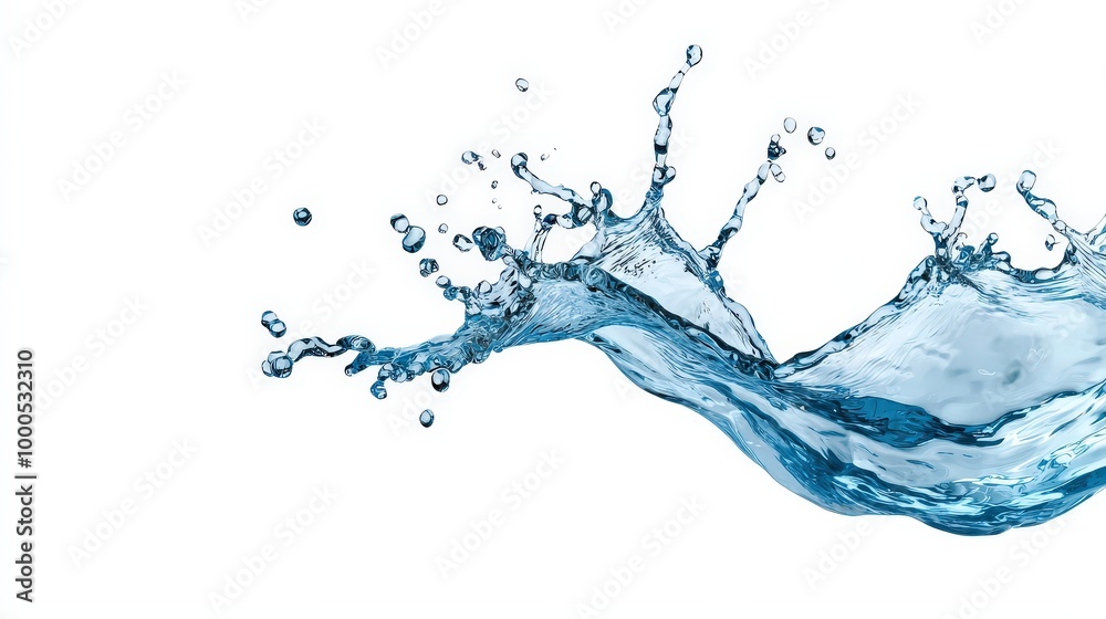 Dynamic Water Splash with Droplets on White Background Dynamic Water Splash with Droplets on White Background