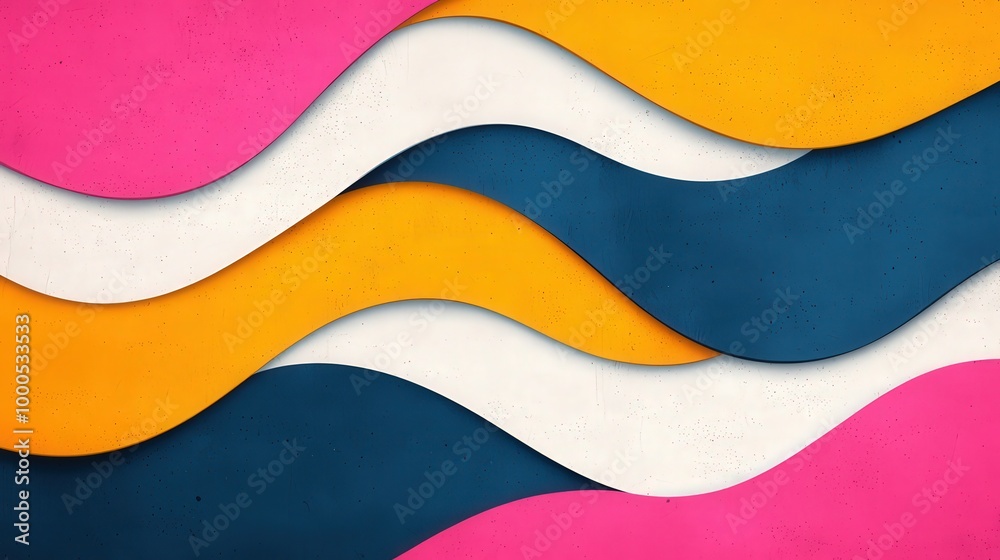 Abstract Wavy Pattern with Vibrant Colors in Pink Yellow Blue and White Abstract Wavy Pattern with Vibrant Colors in Pink Yellow Blue and White