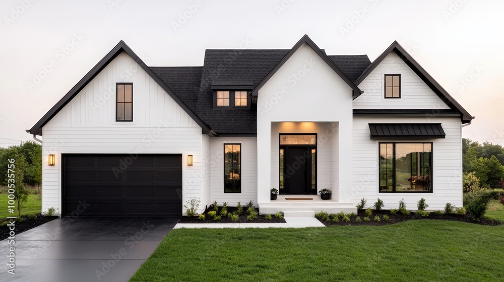 Modern Farmhouse Exterior with Black Trim and Windows Modern Farmhouse Exterior with Black Trim and Windows