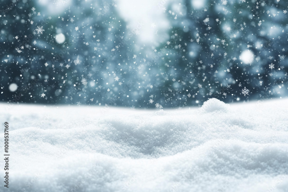 Abstract snowy winter landscape with falling snowflakes and a blurred forest in the distance, creating a serene and peaceful atmosphere, ideal for decoration or wallpaper. Abstract snowy winter landscape with falling snowflakes and a blurred forest in the distance, creating a serene and peaceful atmosphere, ideal for decoration or wallpaper.