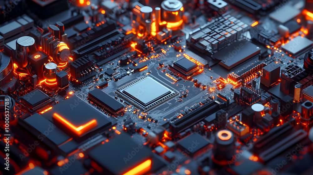 Glowing Circuit Board with Futuristic Technology Design Glowing Circuit Board with Futuristic Technology Design