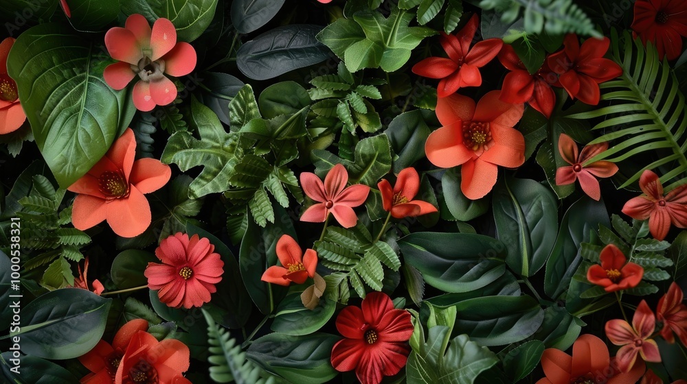 Gardening Decoration Red Plastic Flowersgreenery Green Plants Leafs Gardening Decoration Red Plastic Flowersgreenery Green Plants Leafs