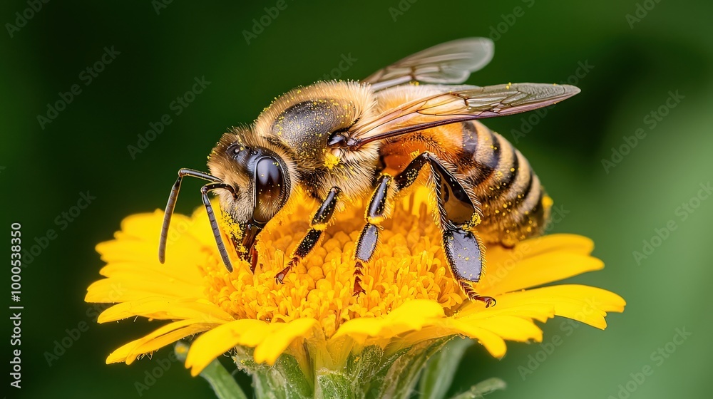 Macro Photography of a Honeybee Gathering Pollen on a Yellow Flower Macro Photography of a Honeybee Gathering Pollen on a Yellow Flower