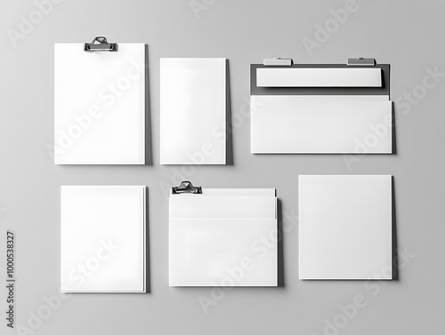 Blank Office Stationery Set - Clipboard, Envelope, and Paper Mockup design