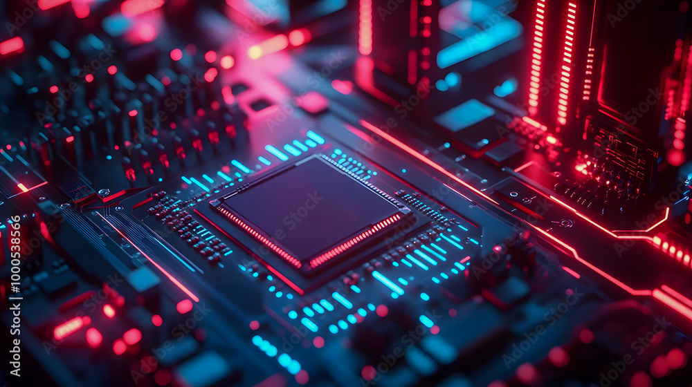 Futuristic Circuit Board with Neon Lights