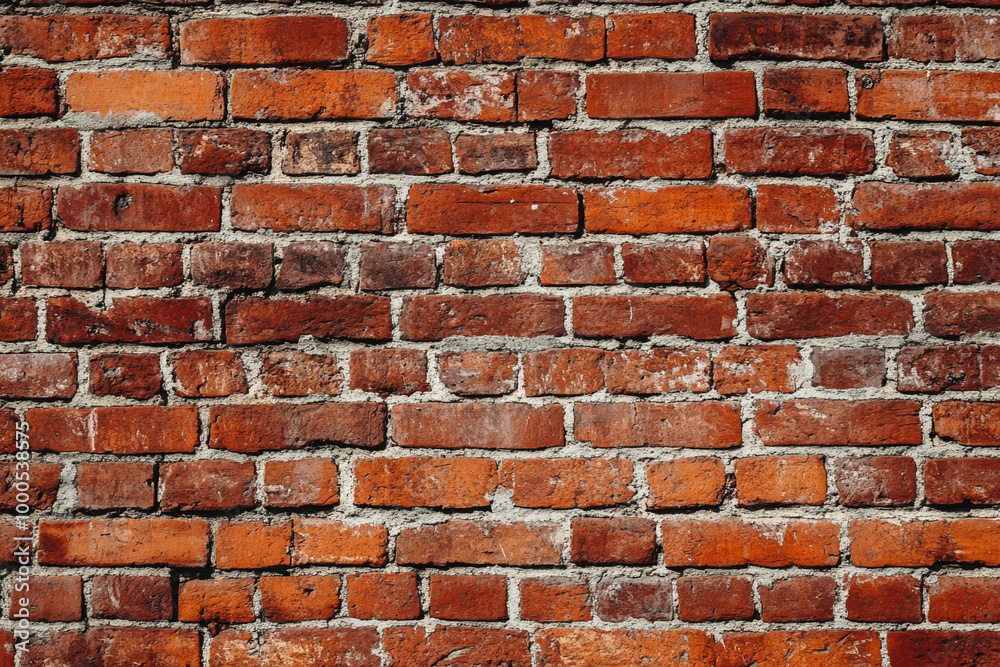 Obraz premium Red brick wall background with visible textures and patterns, perfect for creative projects or adding a nostalgic and timeless touch to any space.