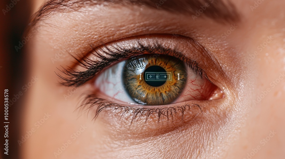 Obraz premium Futuristic Eye with Digital Interface Biometric Security Technology Human Augmentation
