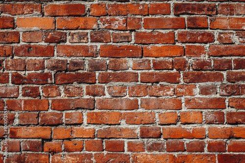 Red brick wall background with visible textures and patterns, perfect for creative projects or adding a nostalgic and timeless touch to any space.