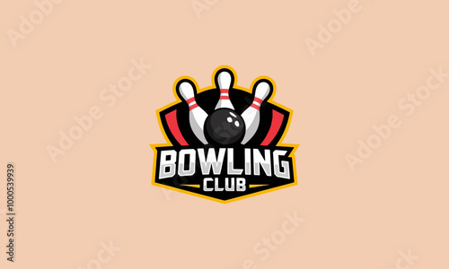 Bowling ball striking pins with club logo design