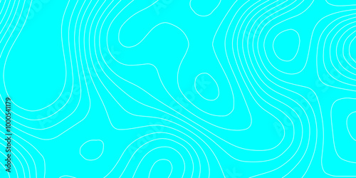 Abstract monochrome image lines contour maps background, topographic map white lines cyan background abstract vector illustration map mockup infographics wavy style geographic mountain relief. 