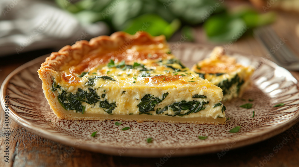 Delicious Savory Italian Quiche Loaded with Spinach, Cheese, and Fresh Herbs, Perfectly Served Delicious Savory Italian Quiche Loaded with Spinach, Cheese, and Fresh Herbs, Perfectly Served