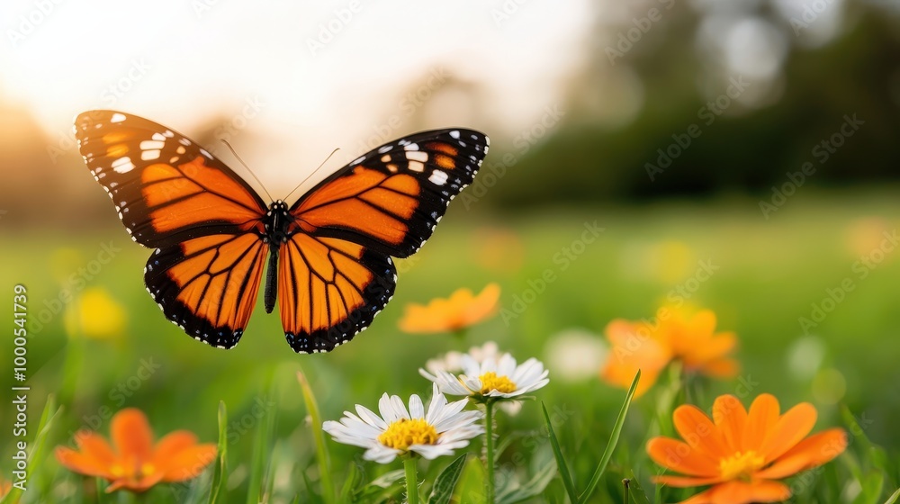Monarch Butterfly in Flight Over Wildflowers Meadow Nature Photography Monarch Butterfly in Flight Over Wildflowers Meadow Nature Photography