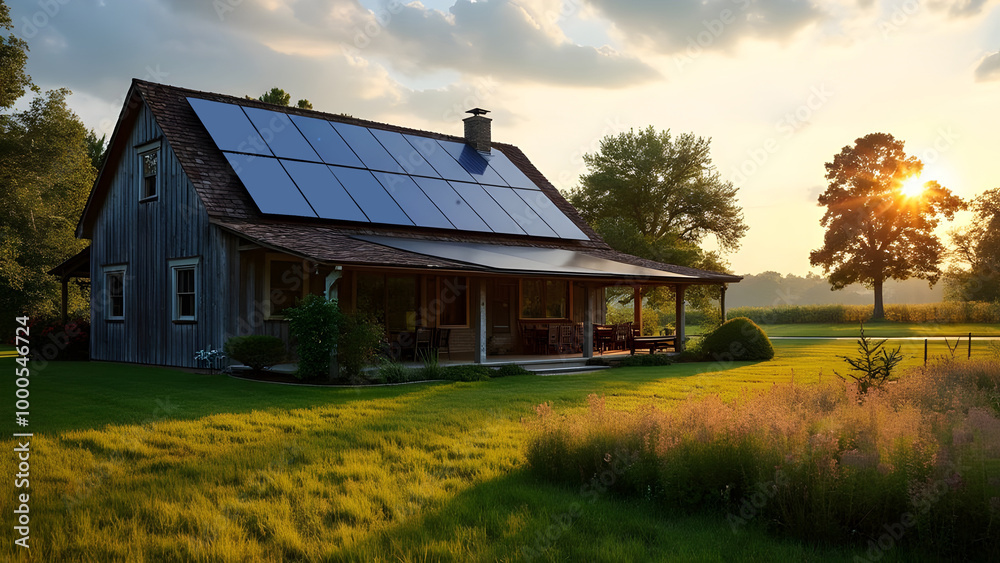 Rustic Farmhouse with Solar Panels and Sunset View Rustic Farmhouse with Solar Panels and Sunset View