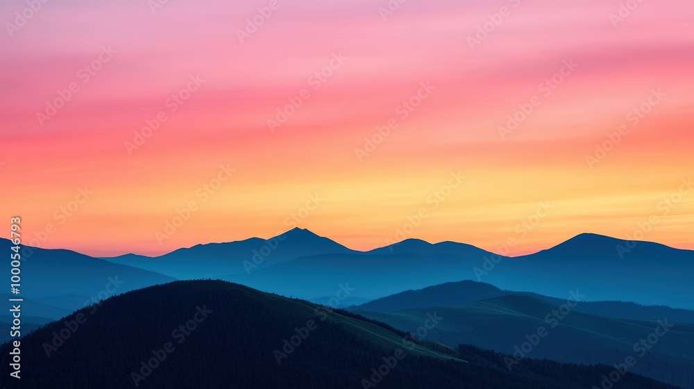 Fototapeta premium Stunning Sunset Over Mountain Range Landscape Photography