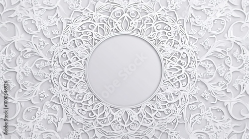 Enchanting White Intricate Floral Islamic Mandala Circles Decoration With Blank Horizontal Vector Background .generative ai