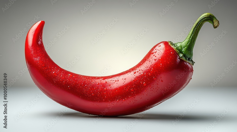 Red Chili Pepper with Water Droplets on White Background