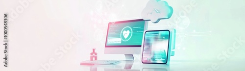 Digital devices displaying health-related data and cloud connectivity.