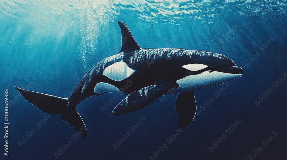 Fototapeta premium Graceful Orca Swimming in Vibrant Ocean Waters