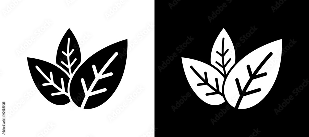 Contrasting leaf designs in black and white showcasing nature's beauty and simplicity Contrasting leaf designs in black and white showcasing nature's beauty and simplicity