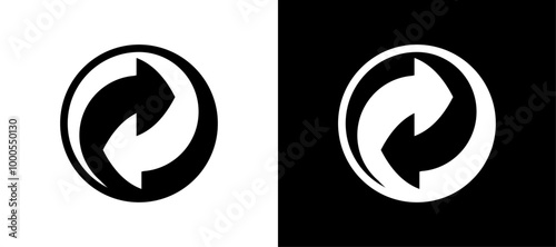 Symbols representing recycling in contrasting black and white colors displayed side by side