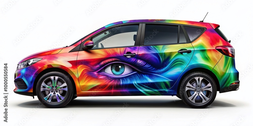 Naklejka premium Vibrant Car Wrap Graphics Transforming Vehicles into Eye-Catching Mobile Advertisements
