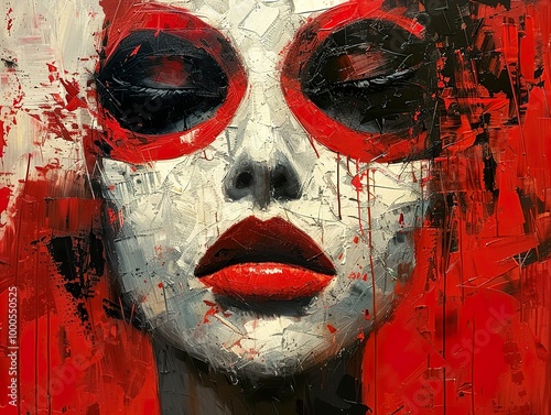 Intense Gaze: A Close-Up Portrait in Red and Black