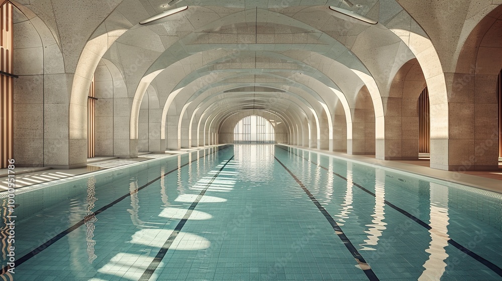 Fototapeta premium Modern Indoor Swimming Pool with Geometric Arches