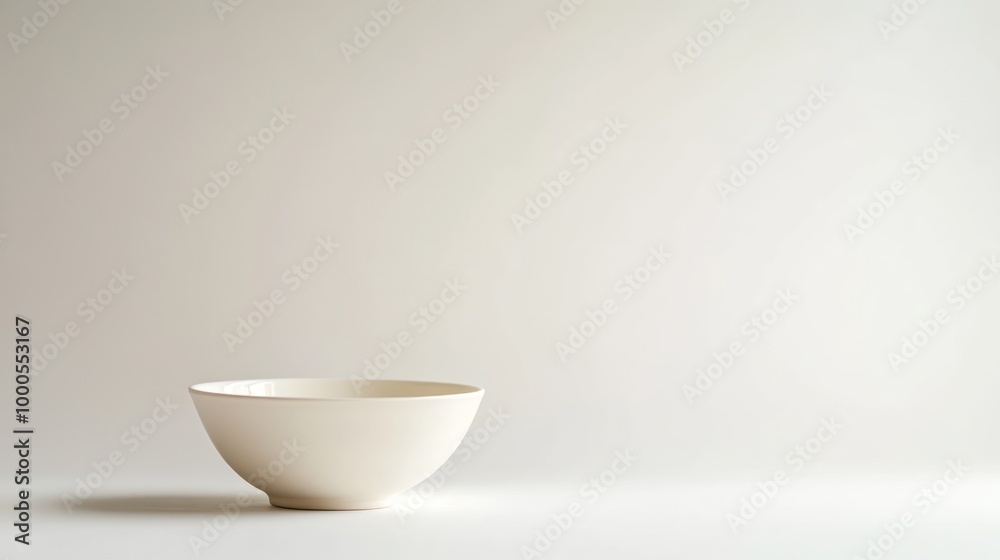 A simple, empty white bowl placed on a minimalist surface, suggesting potential for food.