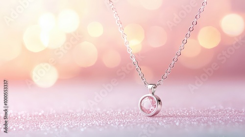 Elegant Silver Pendant Necklace with Bokeh Background