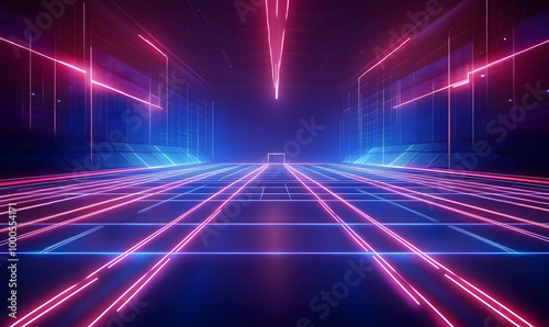 Dynamic Neon Football Action with Futuristic Geometric Patterns and Vibrant Light Trails for High-Energy Sports Advertising Backgrounds