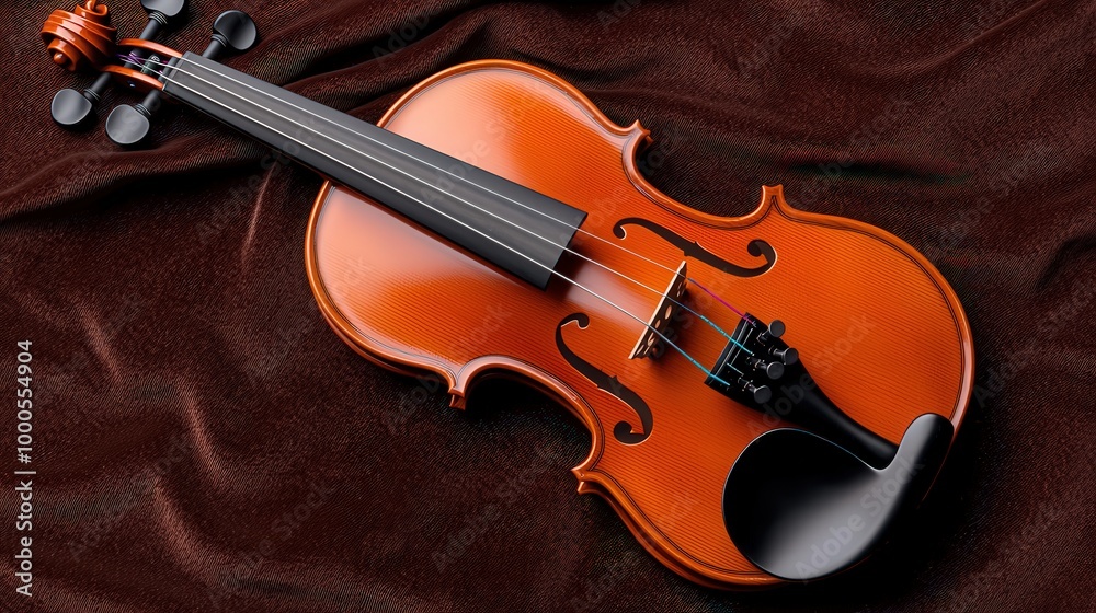 Fototapeta premium Classic Violin on Brown Velvet Fabric Music Instrument Photography