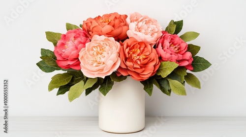 Wallpaper Mural Elegant Pink and Coral Peony Bouquet in White Vase Home Decor Torontodigital.ca