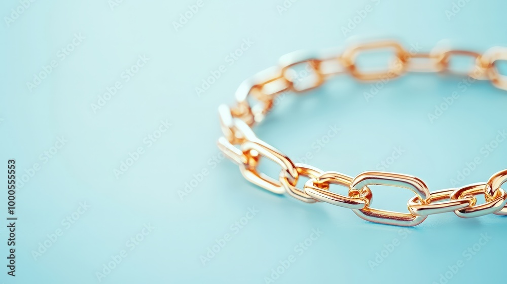 Elegant Gold Chain Bracelet on Blue Background Elegant Gold Chain Bracelet on Blue Background