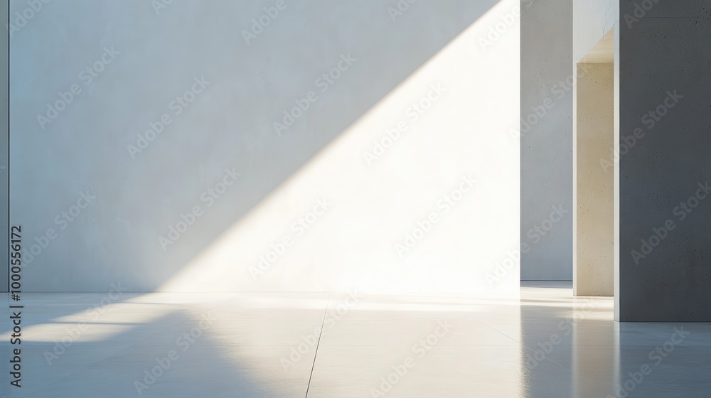 Empty white wall in a bright, modern space with soft natural light creating a calm, serene atmosphere Empty white wall in a bright, modern space with soft natural light creating a calm, serene atmosphere