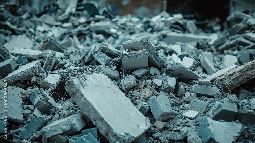 Close-up of a pile of broken concrete debris Close-up of a pile of broken concrete debris