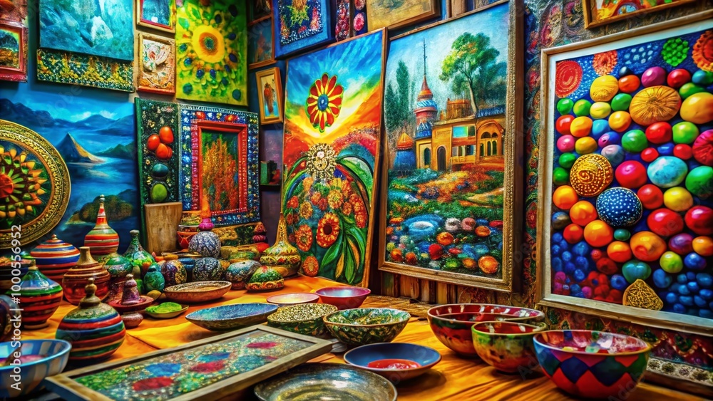 Fototapeta premium Vibrant Handmade Painting with Abstract Patterns and Bold Colors for Art and Decor Enthusiasts