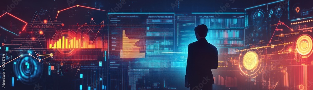 A silhouette of a person in front of digital data displays, symbolizing technology and analysis. A silhouette of a person in front of digital data displays, symbolizing technology and analysis.