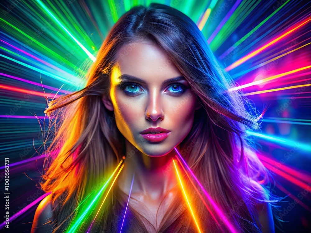 Fototapeta premium Vibrant Laser Portrait Background with Colorful Light Effects for Creative Visual Projects and Designs
