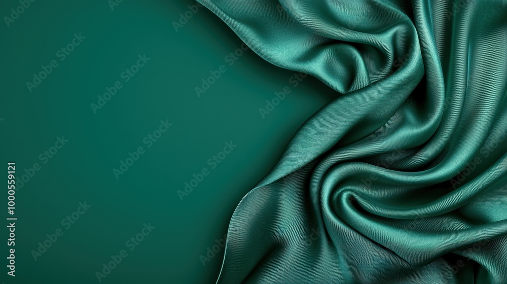 Fototapeta premium Emerald Green Silk Fabric Draped Background Luxury Texture Abstract Design