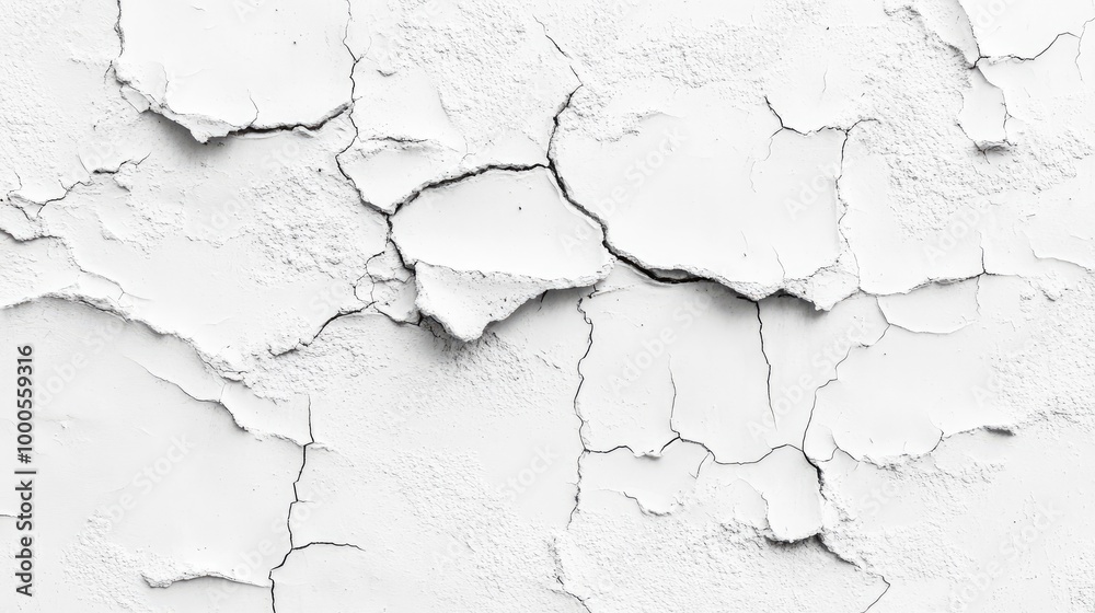 Rough-textured white wall with cracks, giving a raw, urban aesthetic for gritty design concepts Rough-textured white wall with cracks, giving a raw, urban aesthetic for gritty design concepts