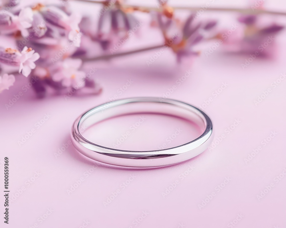 Elegant Silver Ring with Delicate Flowers Background Elegant Silver Ring with Delicate Flowers Background