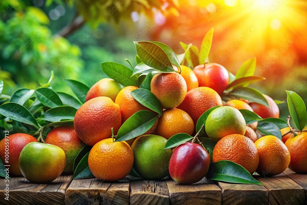 Vibrant Mortino Fruit on Display with Lush Green Leaves Against a Bright Natural Background Vibrant Mortino Fruit on Display with Lush Green Leaves Against a Bright Natural Background